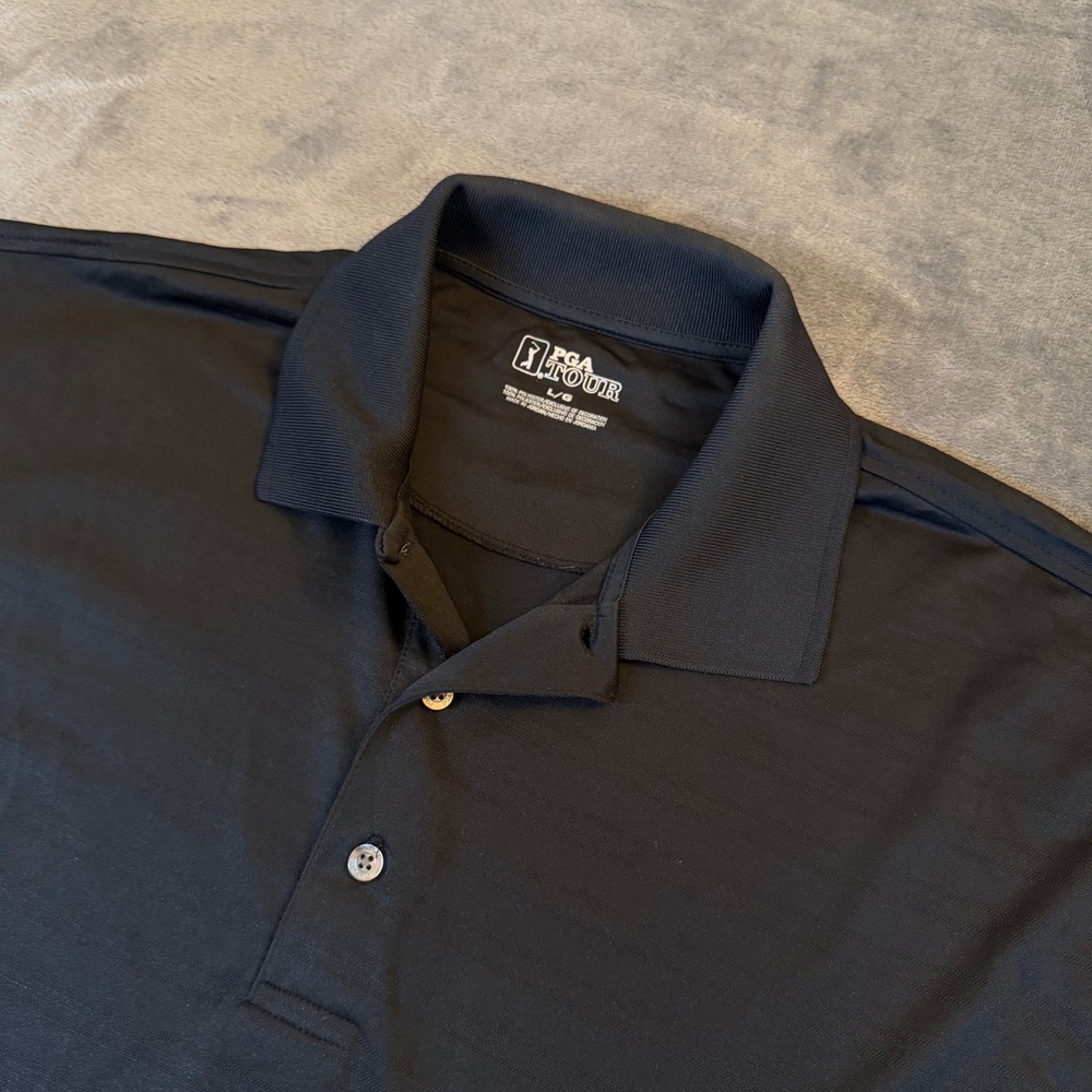 PGA Tour Airflux Polo Shirt Mens Large Black Short Sleeve Golf Performance